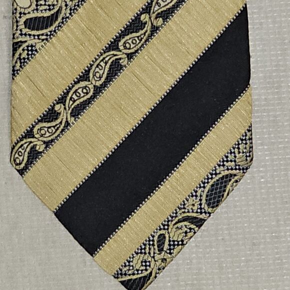 Colosseo Di Roma Mens Neck Tie Polyester Yellow Black Texture Diagonal Vintage - Picture 3 of 10